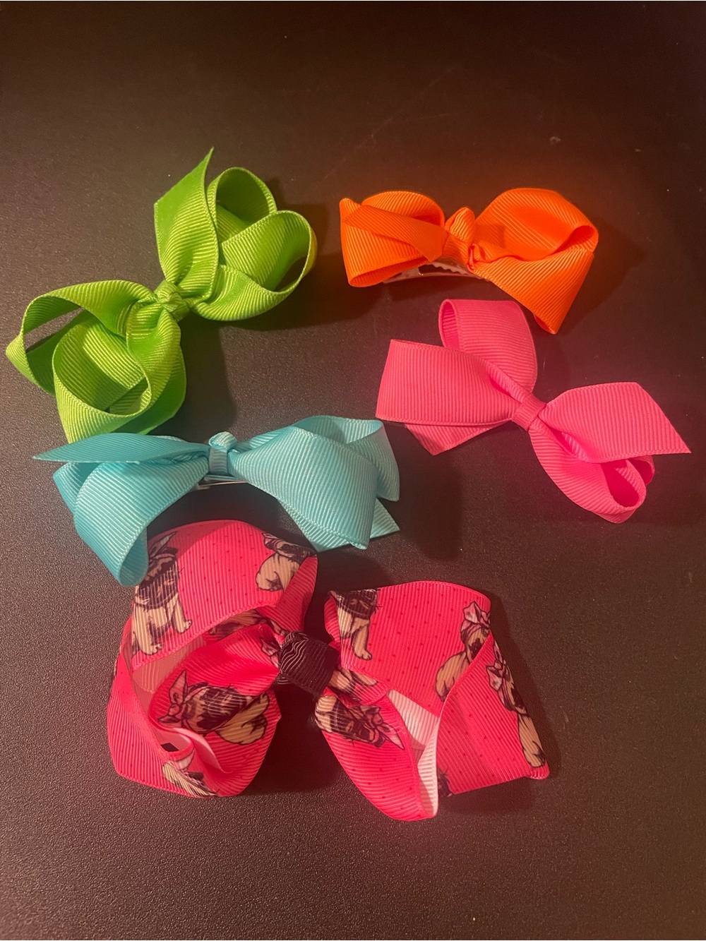 Kids Handmade Hair Bow Set - Bright Green, Orange, Pink, Teal